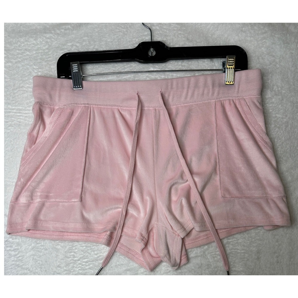 Juicy Couture Velour Sleep Shorts Womens L Pink Rhinestone Logo Y2K Lounge